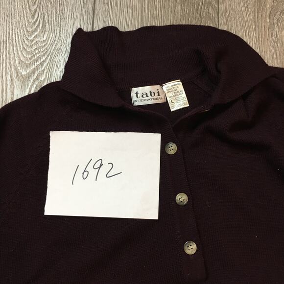 Vintage Tabi International Lambswool blend Brown Men sweater Button Up 1/4 Large - Picture 8 of 8